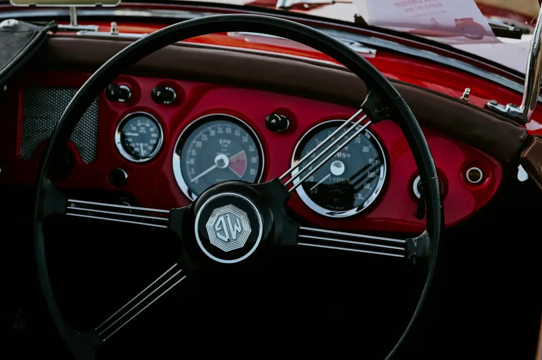 Red dashboard and trim in a classic MG