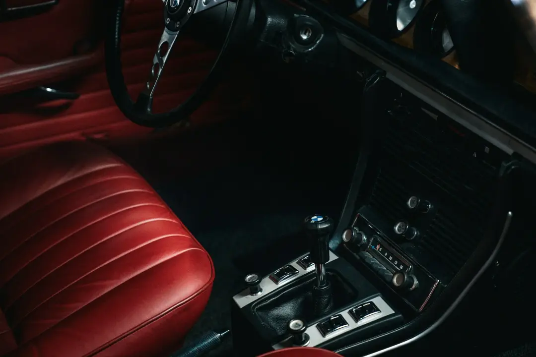 Red leather seat in a classic car
